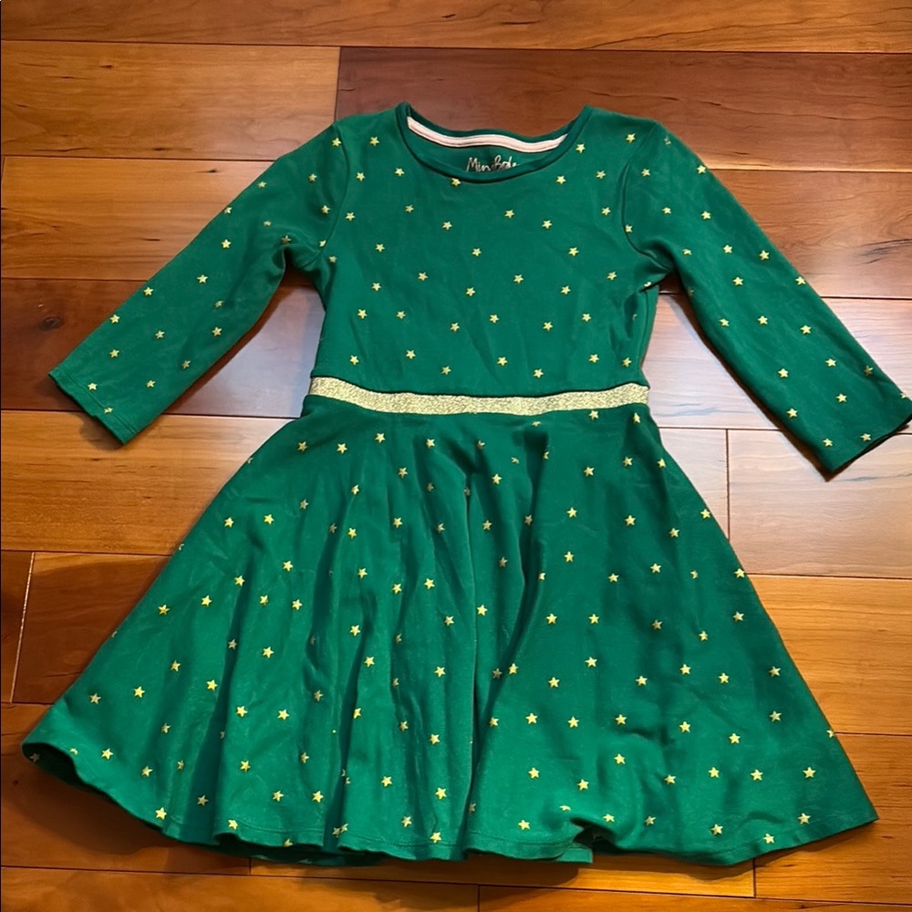 Mini Boden Green Dress with Gold Stars size 7-8y